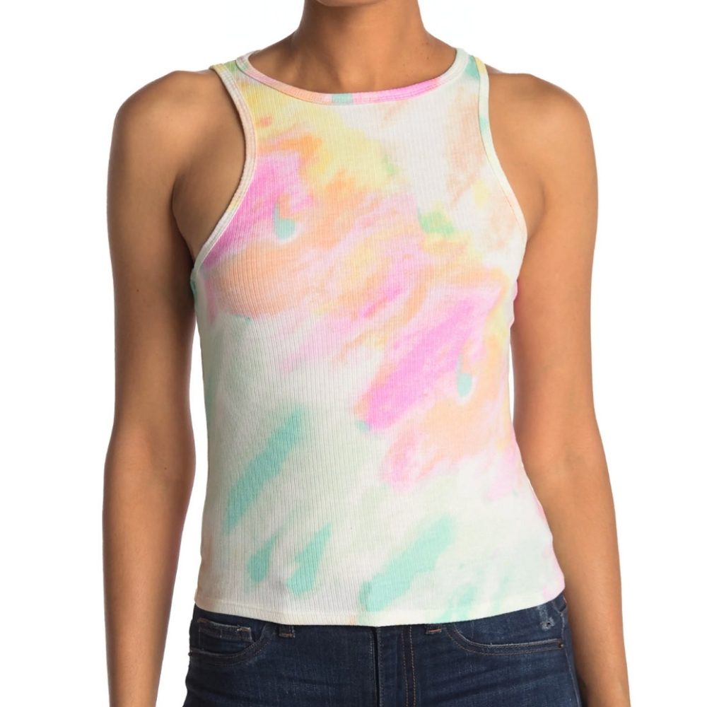 Abound Women's Rib Knit Sleeveless Tank Top Colorful Tie Dye Tank Size Small NWT